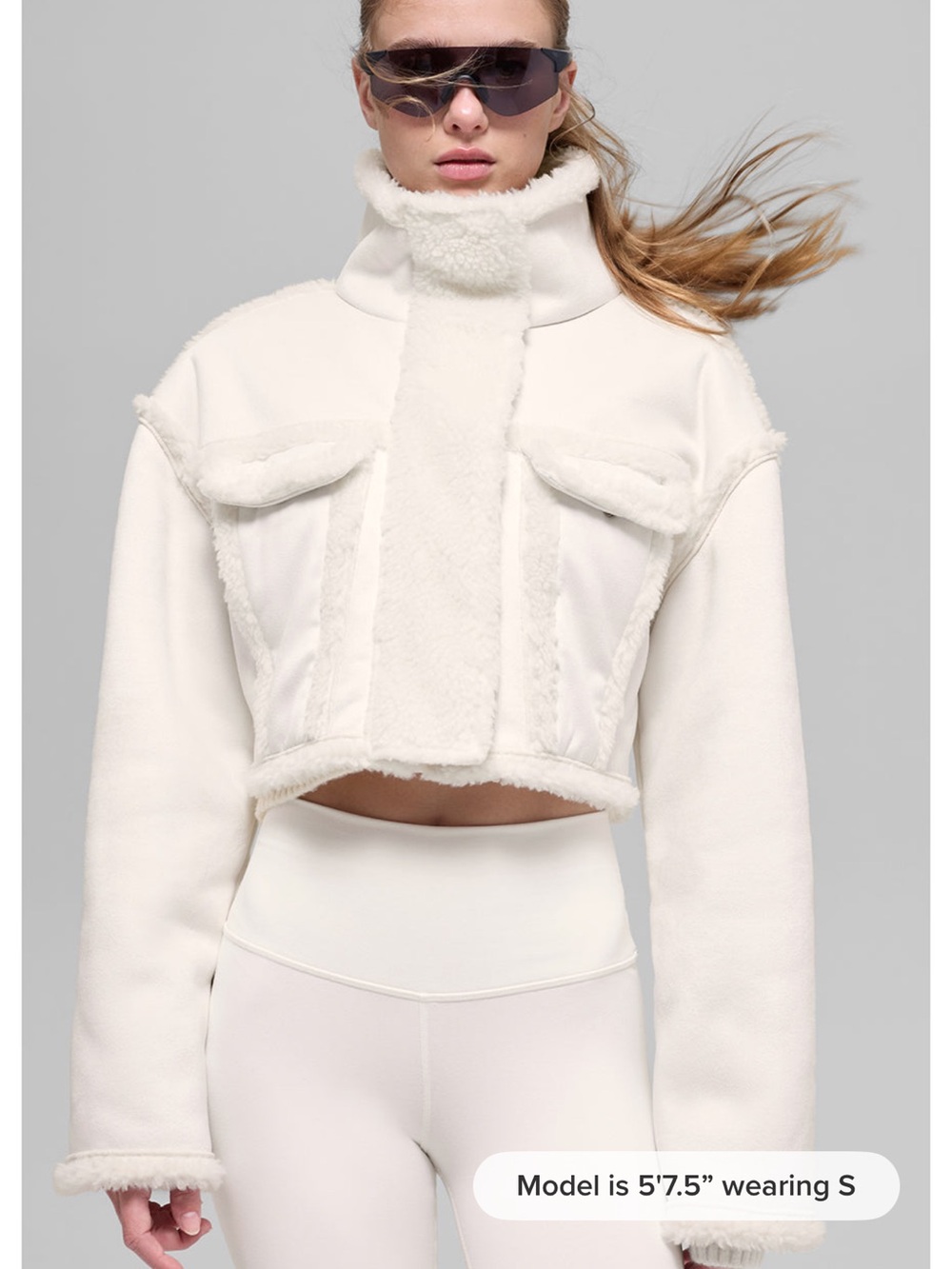 ALO Yoga Cream Cropped Teddy Sherpa Jacket - Picture 2 of 3